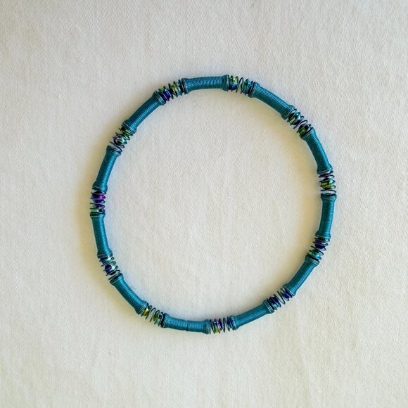 Aqua Blue Coiled Beaded Bracelet - Picture 1 of 3